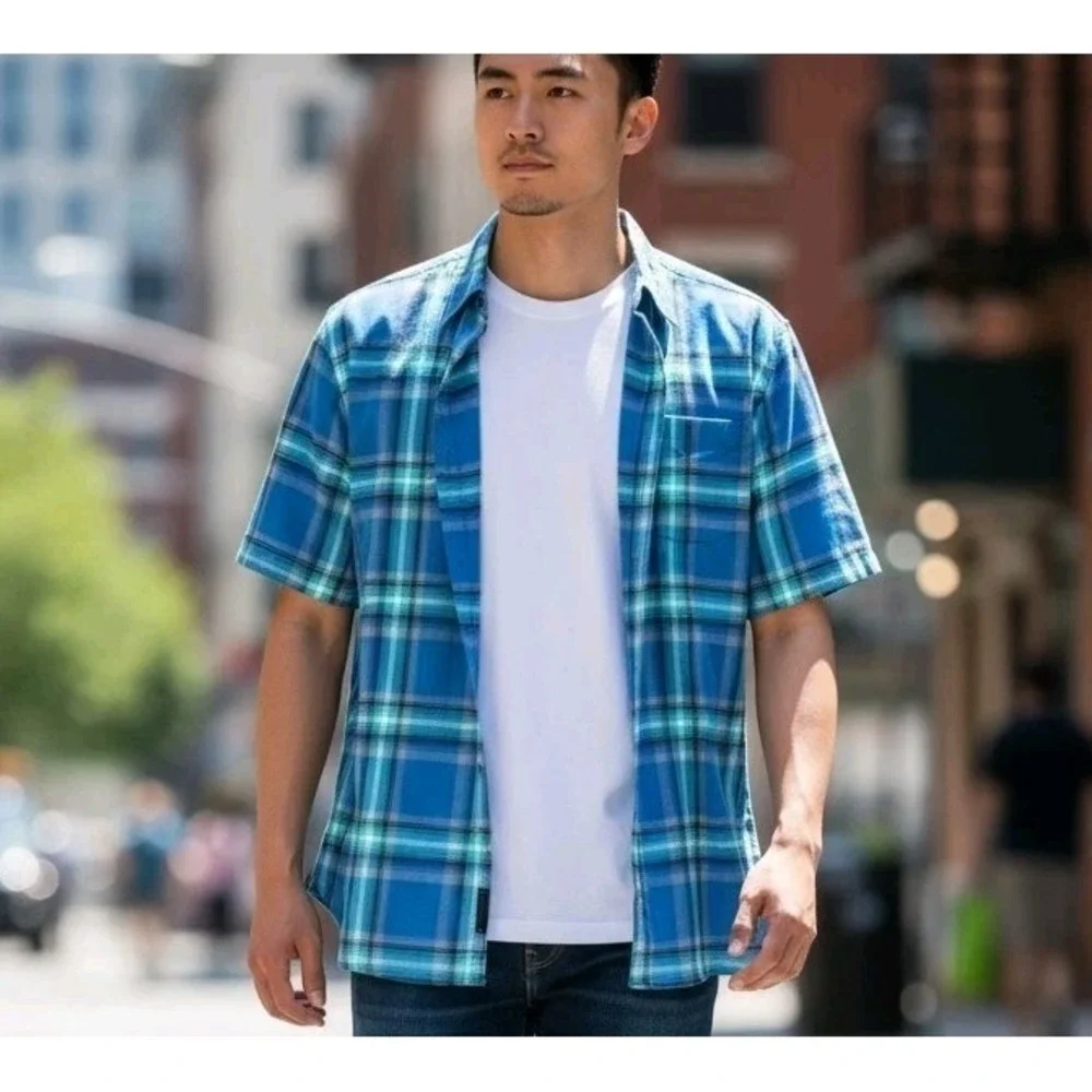The North Face Loghill Hiking‎ Shirt SS Plaid Check Mens size Medium Outdoor